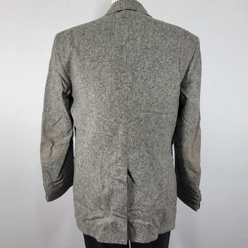 Stafford‎ Men's Tweed Sport Coat Blazer Two Button Gray Wool Elbow Patches 44L